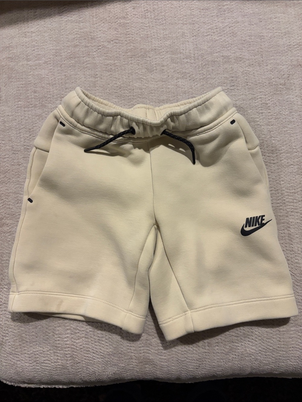 Nike Tech Cream Drawstring Kids Shorts with Black Logo